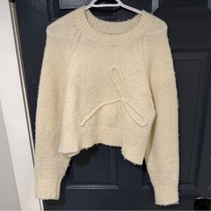 American Eagle Outfitters Cream Loop Detail Crewneck Sweater